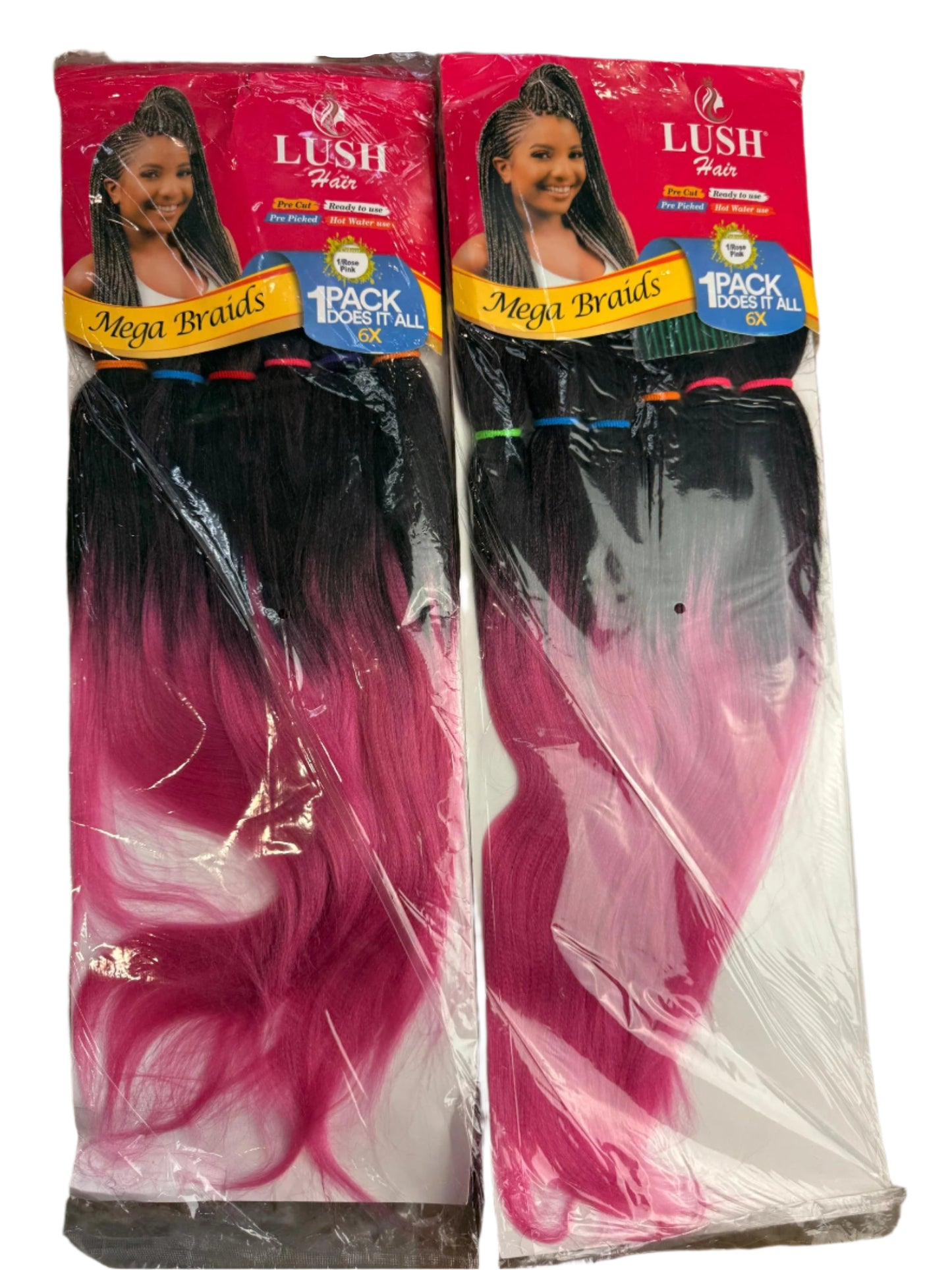 Lush MEGA BRAIDS 6X Extensii Sintetice Ombré Negru-Roz pentru Împletituri