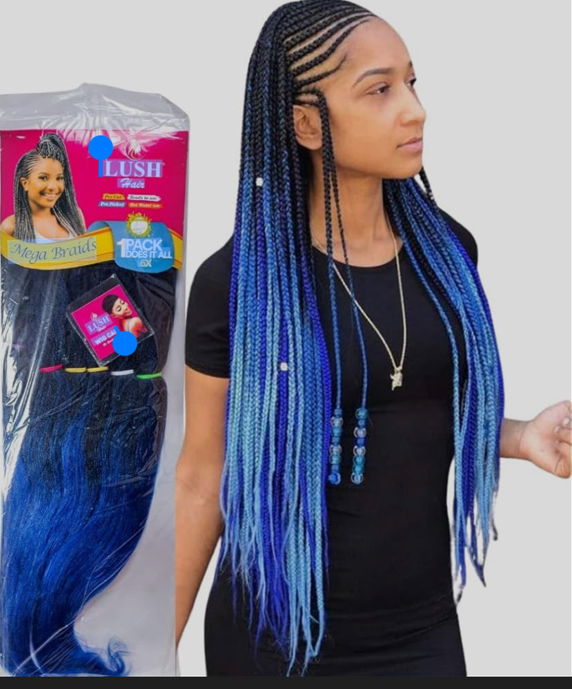 Extensii Lush culoarea 1/B negru-albastru  păr sintetic premium, moale și rezistent, ideal pentru box braids, twists și împletituri afro.