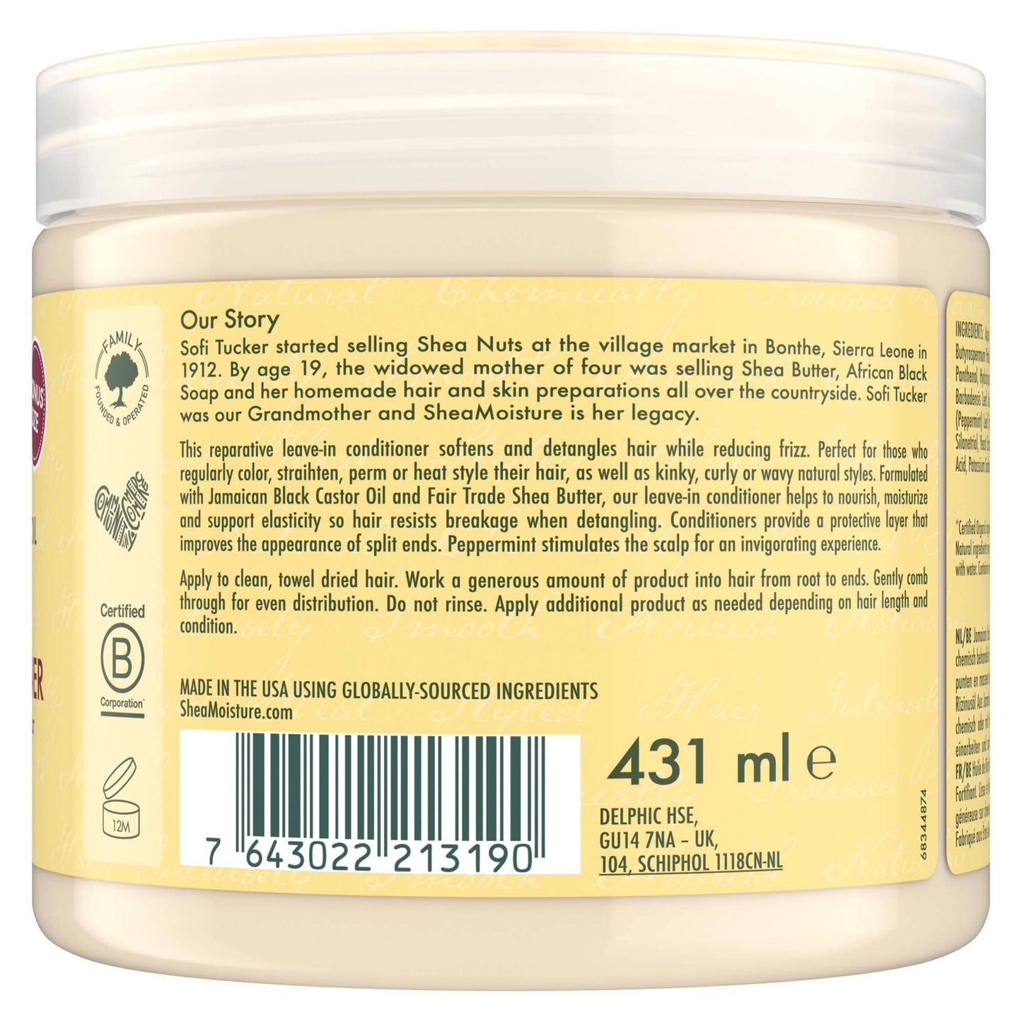 Balsam fără Clătire Reparator cu Ulei de Ricin Negru Shea Moisture Jamaican Black Castor Oil Leave-In, 431ml