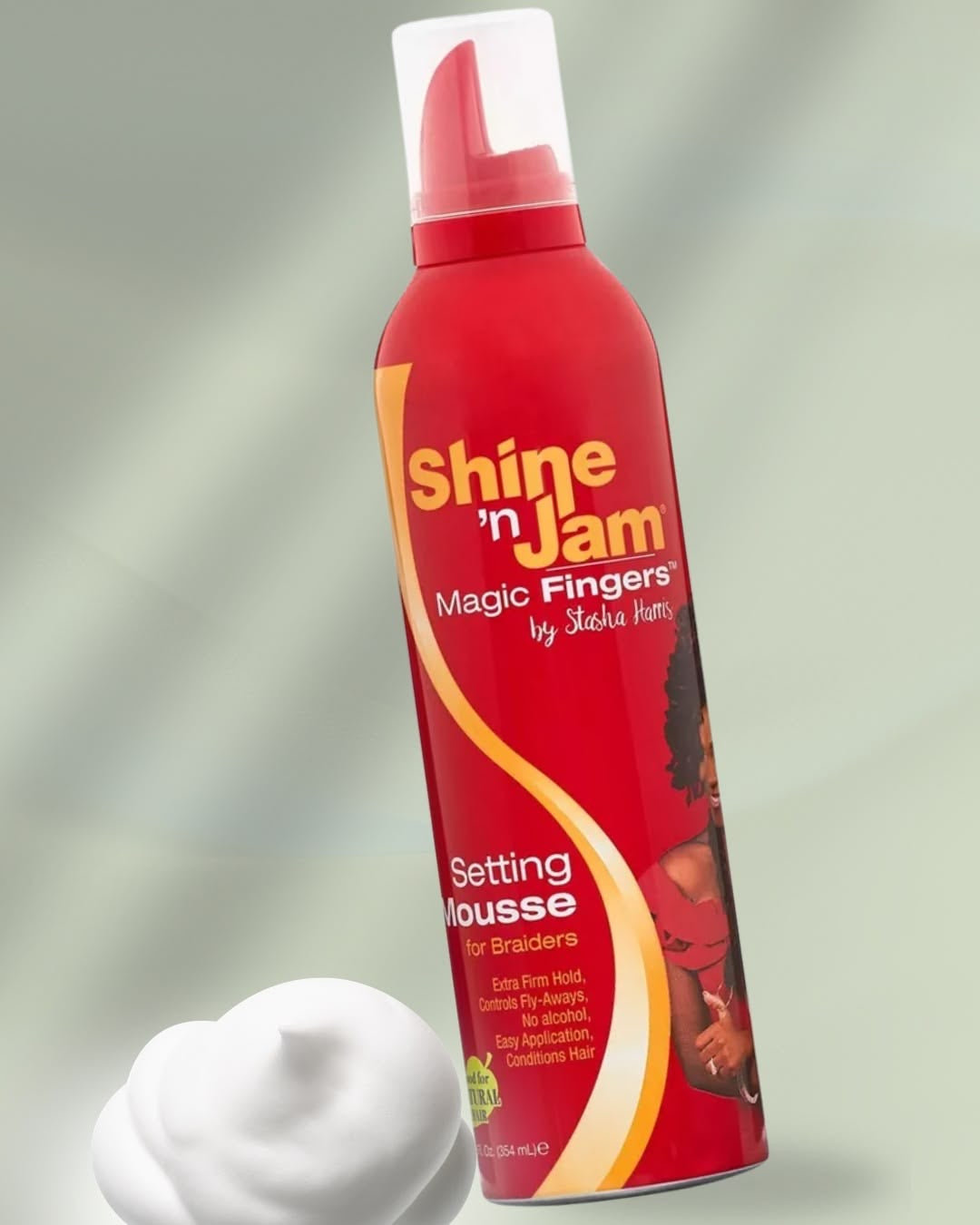 Ampro Shine ’N Jam Magic Fingers Setting Mousse pentru Împletituri, Fixare Extra Fermă și Controlul Firelor Rebele, 354 ml